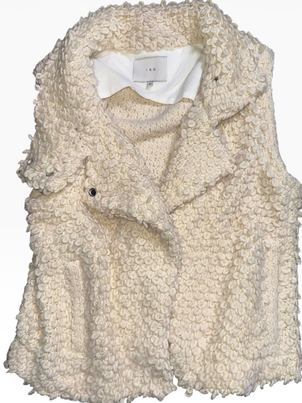 IRO Carleen Cream Shaggy Wool Blend Moto Vest Jacket Size 40 M $420 - Picture 5 of 11